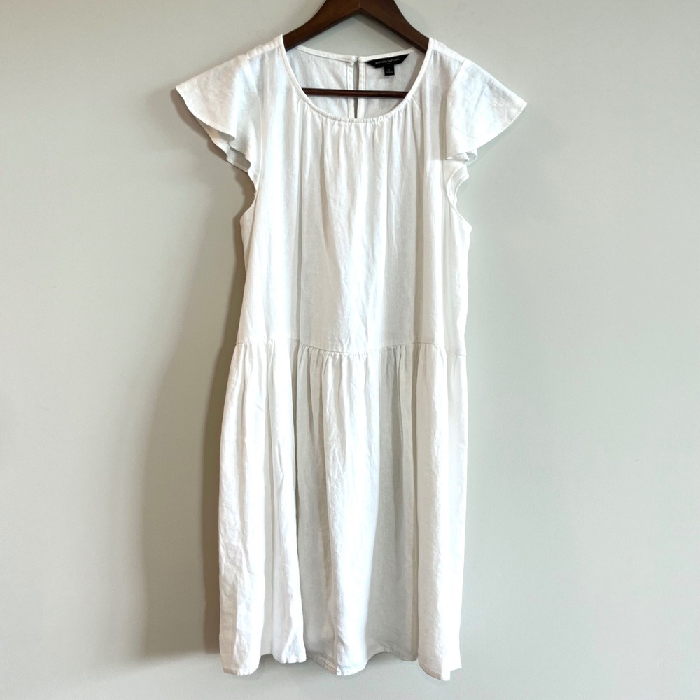 Banana Republic White Linen Flutter Sleeve Drop Waist Mini Dress Womens Small